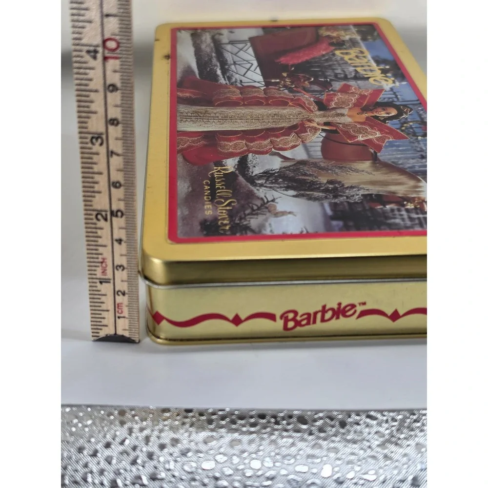 Vintage Barbie Happy Holidays 1996 Russell Stover Candies Tin Gold *Empty